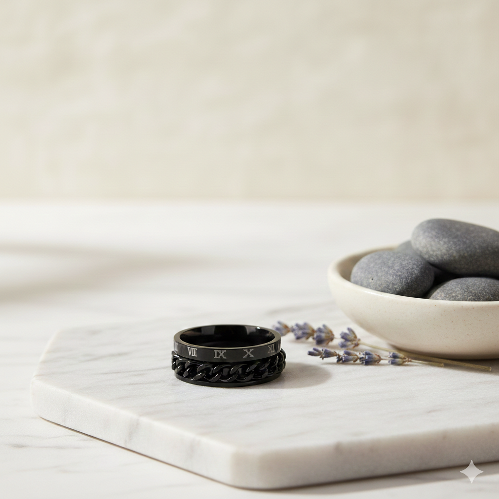 Black Chain Spinner Ring