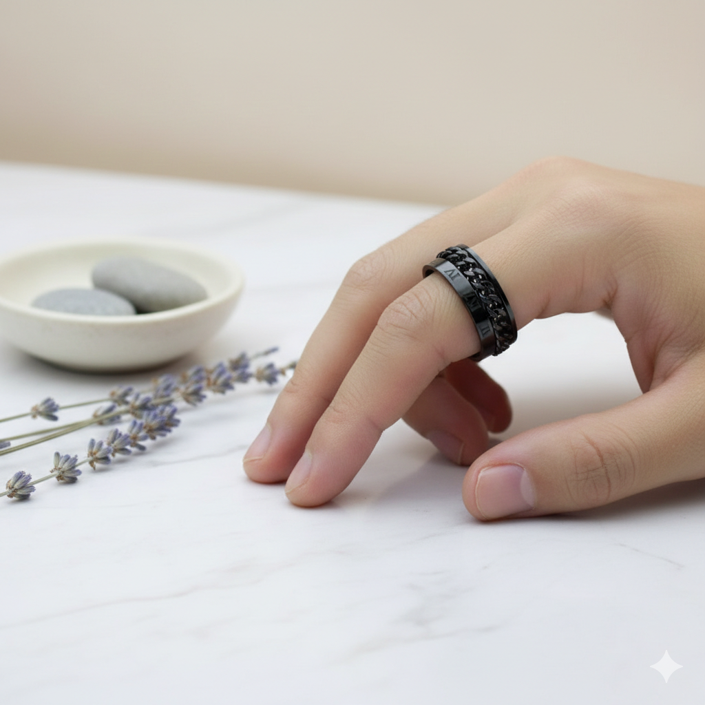 Black Chain Spinner Ring